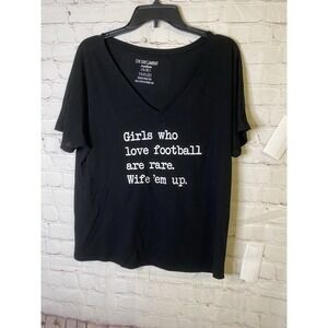 Football Graphic V-Neck Short Sleeve Top Womans Size Medium
